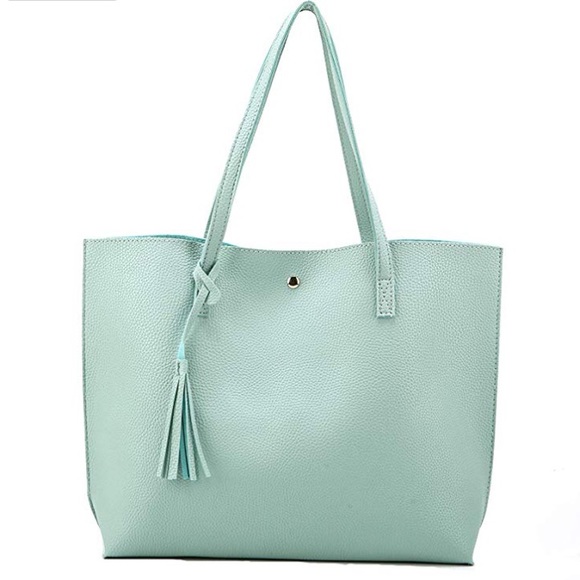 Handbags - Mint Green Pebbled Tote PU Leather Bag